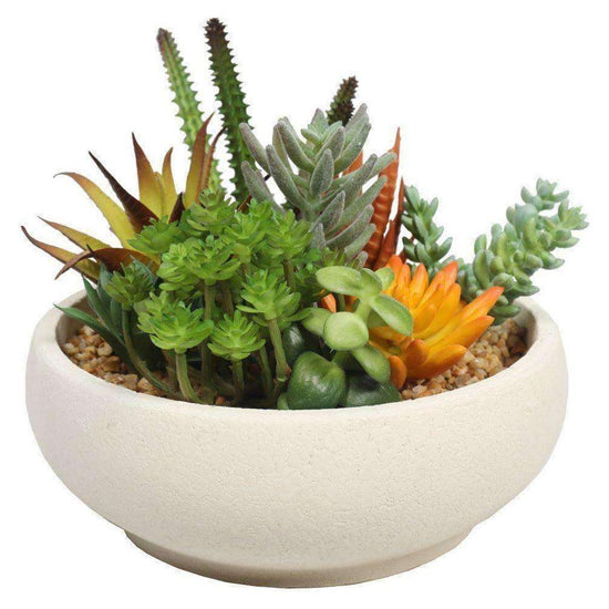 Artificial Succulent Potted Bowl With Natural Stone Pot 21cm