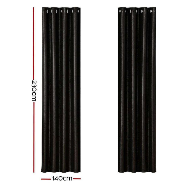 Artiss 2X Blockout Curtains Blackout Window Curtain Eyelet 140x230cm Black Shine