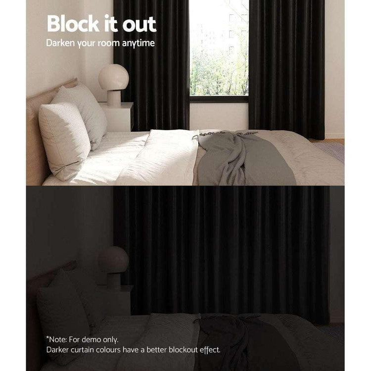 Artiss 2X Blockout Curtains Blackout Window Curtain Eyelet 140x230cm Black Shine - Magdasmall