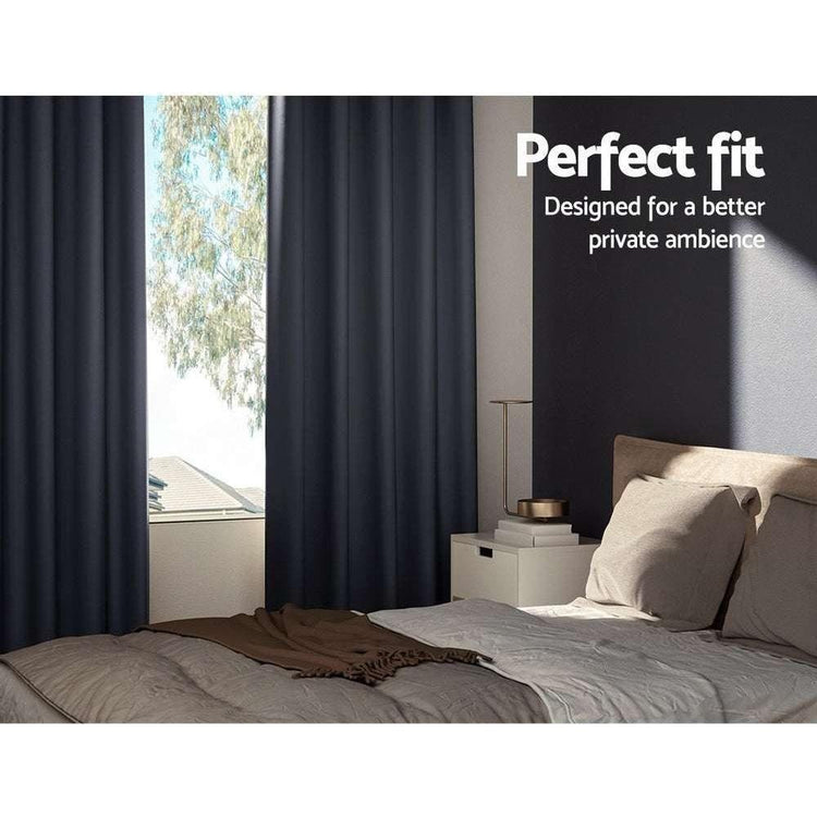 Artiss 2X Blockout Curtains Blackout Window Curtain Eyelet 140x230cm Charcoal - Magdasmall