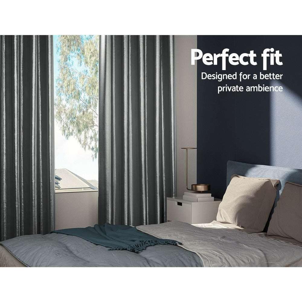 Artiss 2X Blockout Curtains Blackout Window Curtain Eyelet 140x230cm Grey Shine - Magdasmall