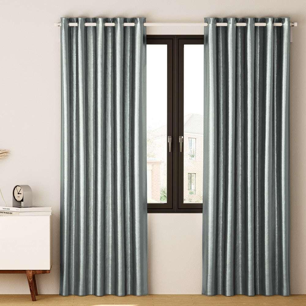 Artiss 2X Blockout Curtains Blackout Window Curtain Eyelet 140x230cm Grey Shine - Magdasmall