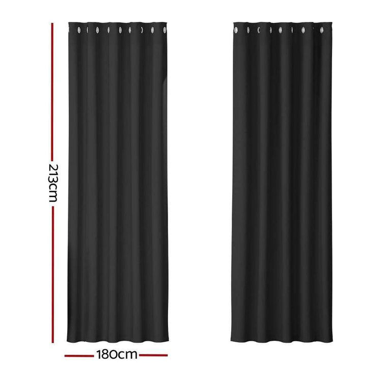 Artiss 2X Blockout Curtains Blackout Window Curtain Eyelet 180x213cm Black - Magdasmall