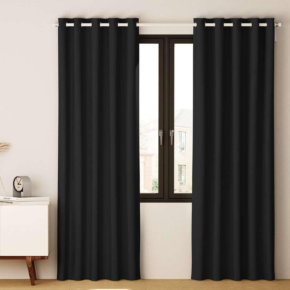 Artiss 2X Blockout Curtains Blackout Window Curtain Eyelet 180x213cm Black - Magdasmall