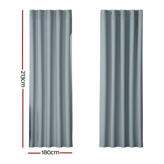 Artiss 2X Blockout Curtains Blackout Window Curtain Eyelet 180x213cm Grey - Magdasmall