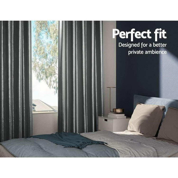 Artiss 2X Blockout Curtains Blackout Window Curtain Eyelet 180x213cm Grey Shine - Magdasmall