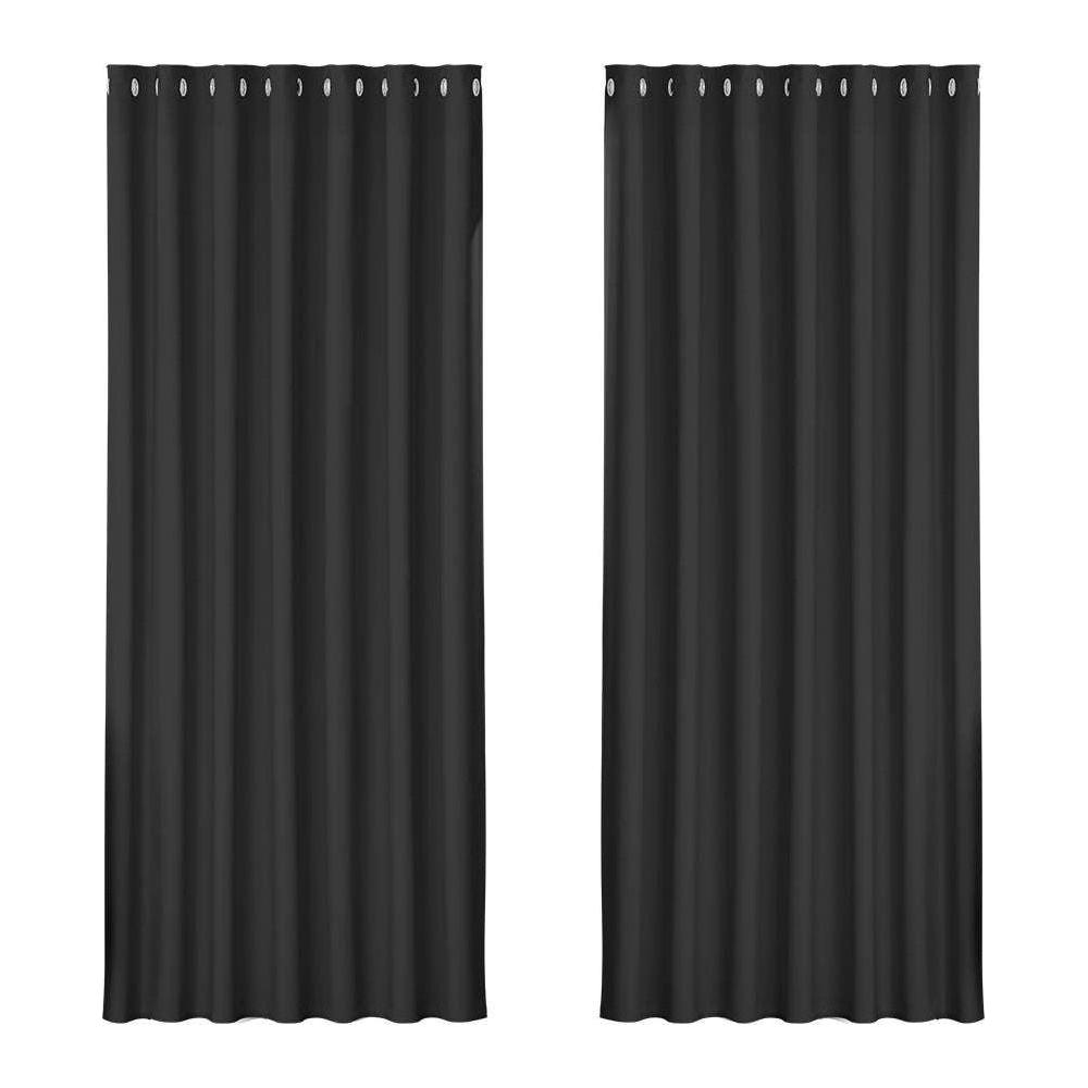 Artiss 2X Blockout Curtains Blackout Window Curtain Eyelet 240x230cm Black - Magdasmall