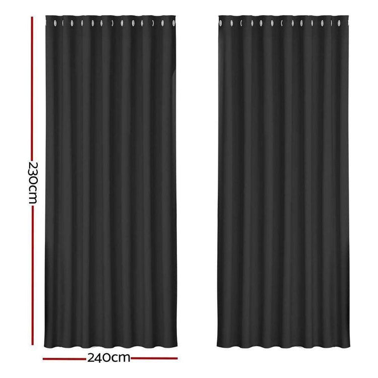 Artiss 2X Blockout Curtains Blackout Window Curtain Eyelet 240x230cm Black - Magdasmall