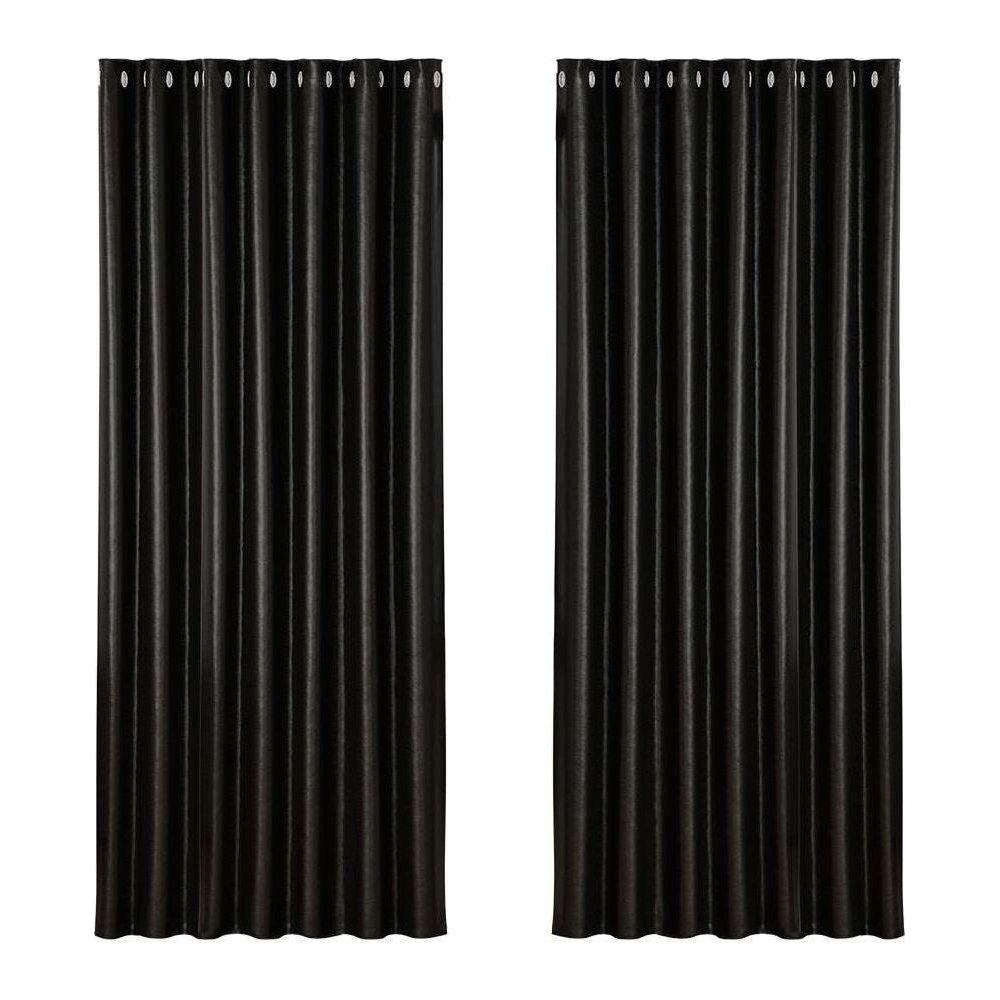 Artiss 2X Blockout Curtains Blackout Window Curtain Eyelet 240x230cm Black Shine