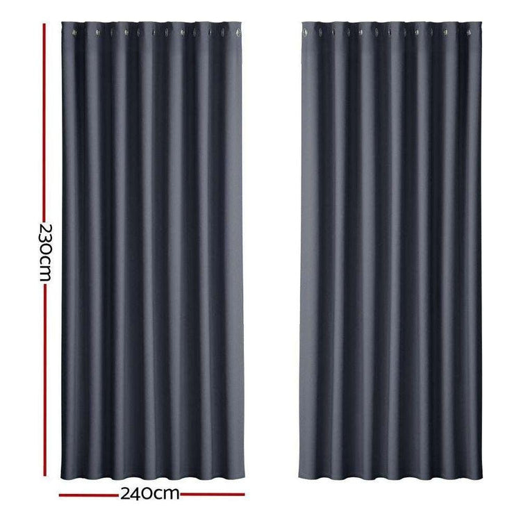 Artiss 2X Blockout Curtains Blackout Window Curtain Eyelet 240x230cm Charcoal - Magdasmall