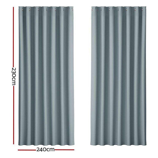 Artiss 2X Blockout Curtains Blackout Window Curtain Eyelet 240x230cm Grey - Magdasmall