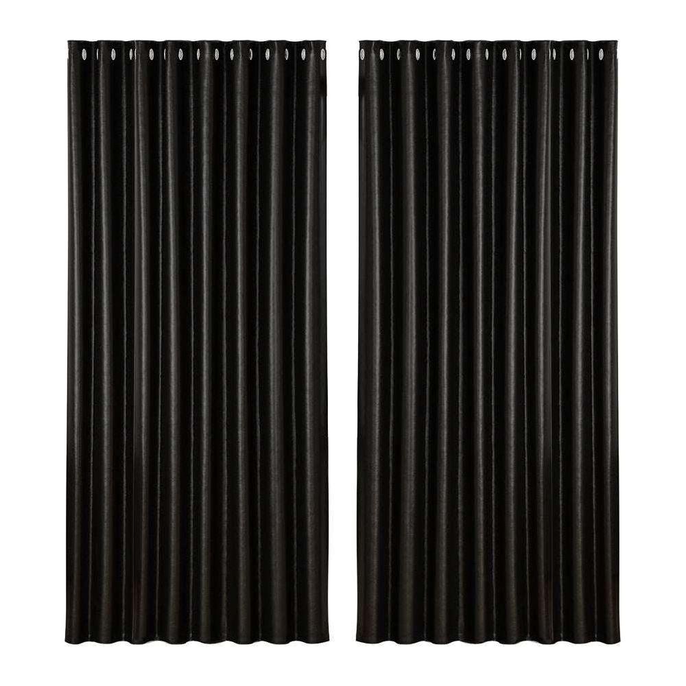 Artiss 2X Blockout Curtains Blackout Window Curtain Eyelet 300x230cm Black Shine - Magdasmall