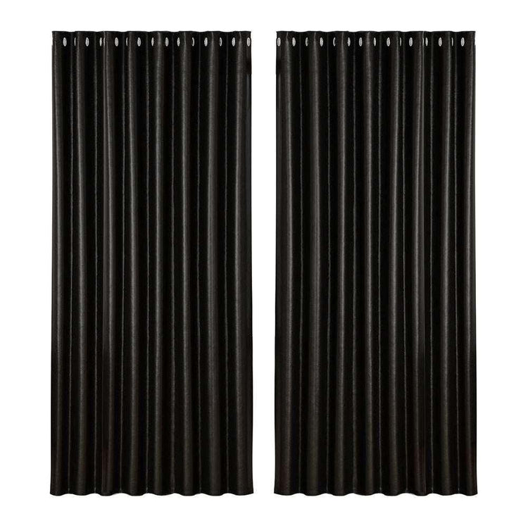 Artiss 2X Blockout Curtains Blackout Window Curtain Eyelet 300x230cm Black Shine - Magdasmall