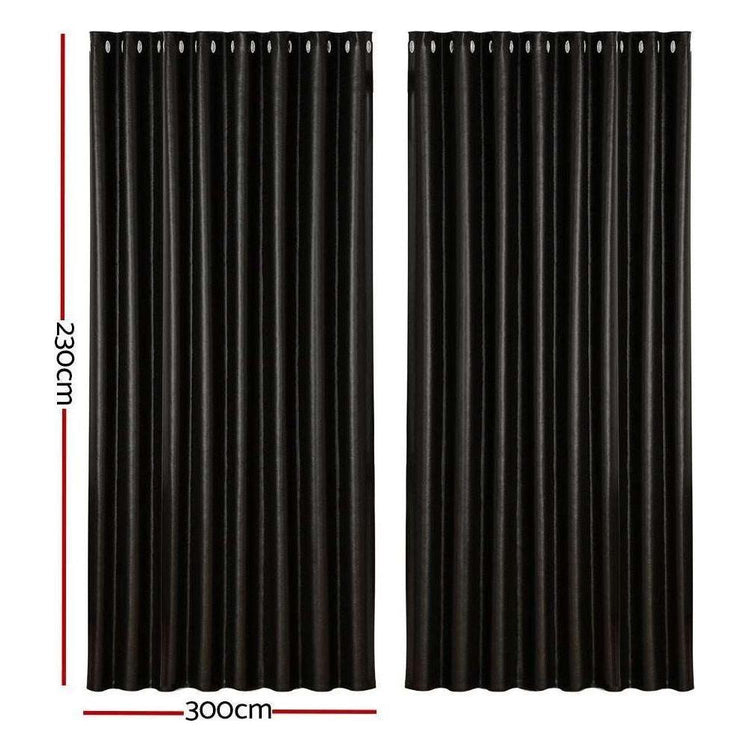 Artiss 2X Blockout Curtains Blackout Window Curtain Eyelet 300x230cm Black Shine - Magdasmall