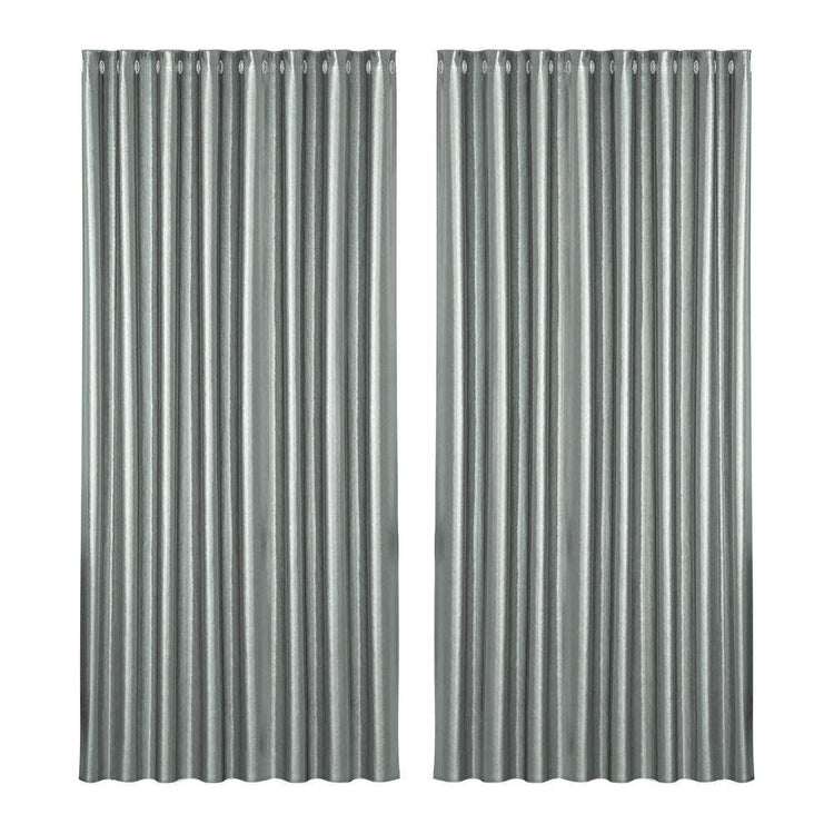 Artiss 2X Blockout Curtains Blackout Window Curtain Eyelet 300x230cm Grey Shine - Magdasmall