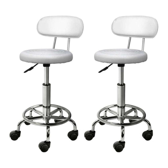 Artiss 2x Salon Stool Swivel Chair Backrest White