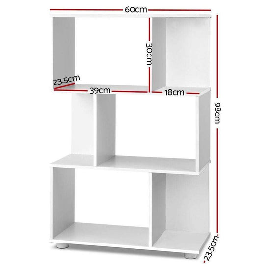 Artiss 3 Tier Zig Zag Bookshelf - White - Magdasmall