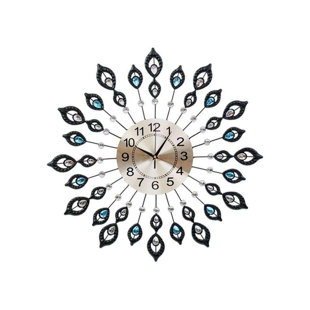 Artiss 60CM Peacock Wall Clock Large 3D Modern Crystal Luxury Round Wall Clocks Home Decor Black - Magdasmall