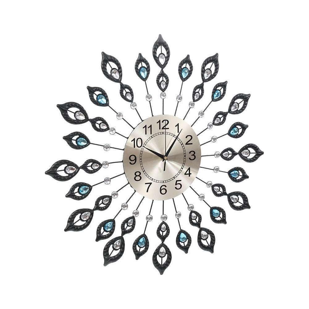 Artiss 60CM Peacock Wall Clock Large 3D Modern Crystal Luxury Round Wall Clocks Home Decor Black - Magdasmall