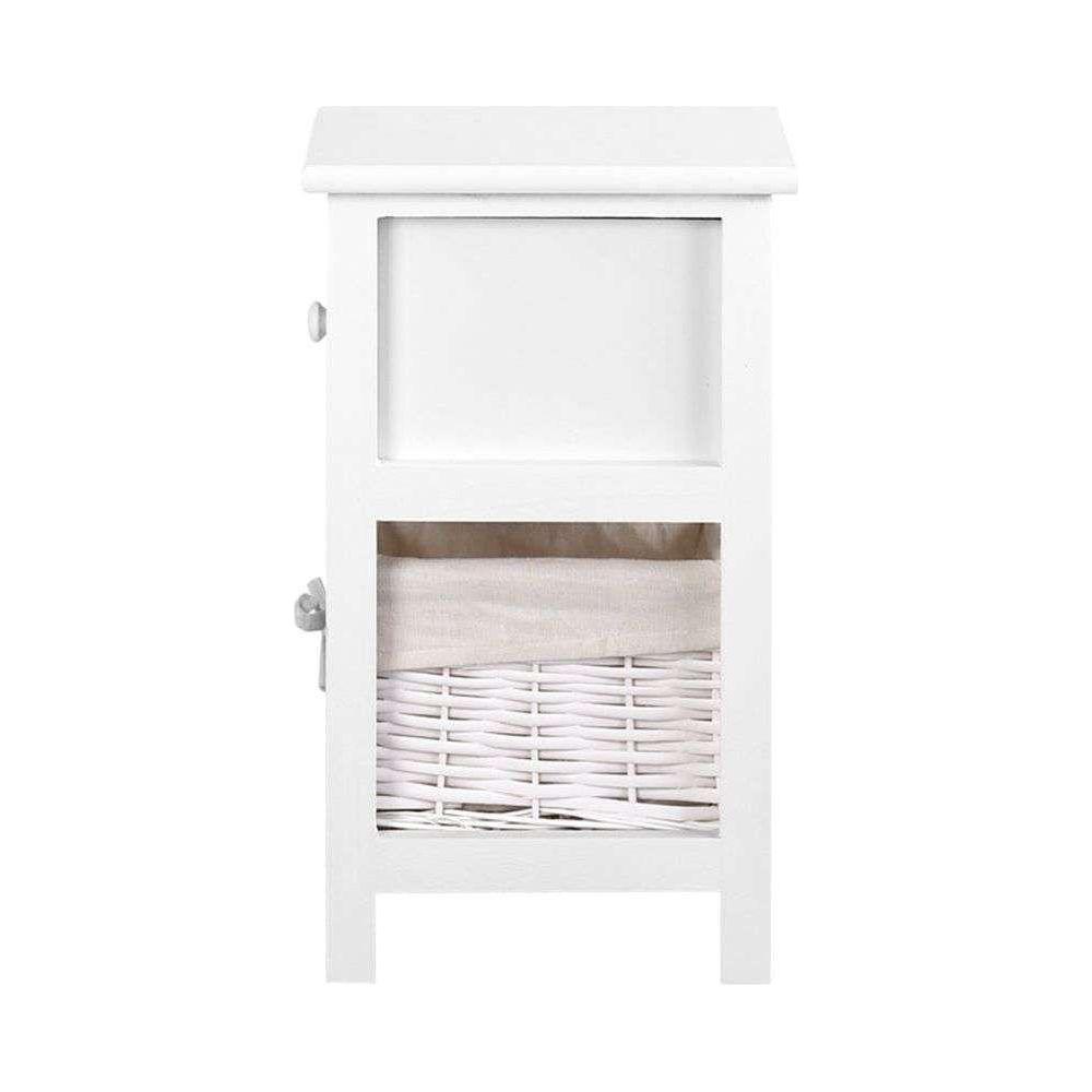 Artiss Bedside Table 1 Drawer with Basket Rustic White X2