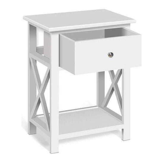 Artiss Bedside Table 1 Drawer with Shelf - EMMA White