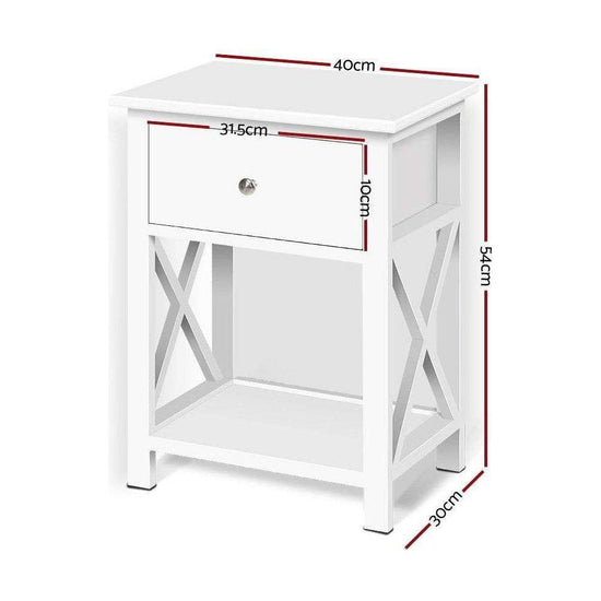 Artiss Bedside Table 1 Drawer with Shelf - EMMA White