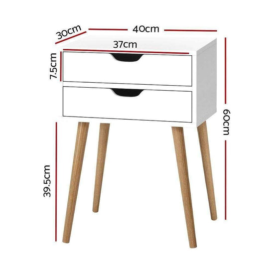 Artiss Bedside Table 2 Drawers - BODIE White