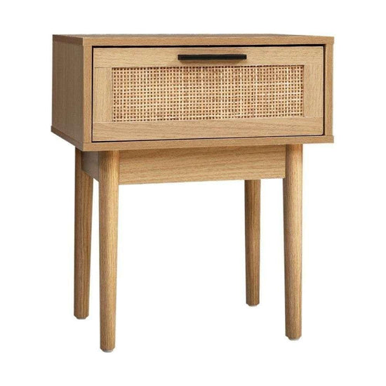 Artiss Bedside Tables Table 1 Drawer Storage Cabinet Rattan Wood Nightstand