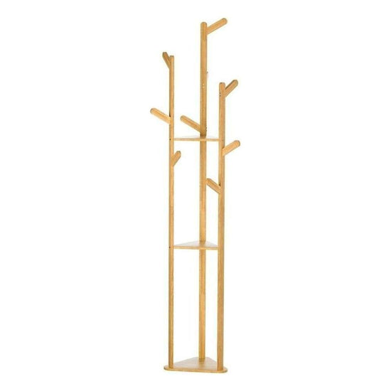 Artiss Clothes Rack Coat Stand 165cm 9 Hooks Tree Shelf Bamboo