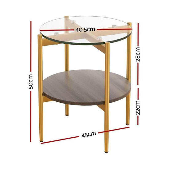 Artiss Coffee Table 45CM Round Tempered Glass Carol