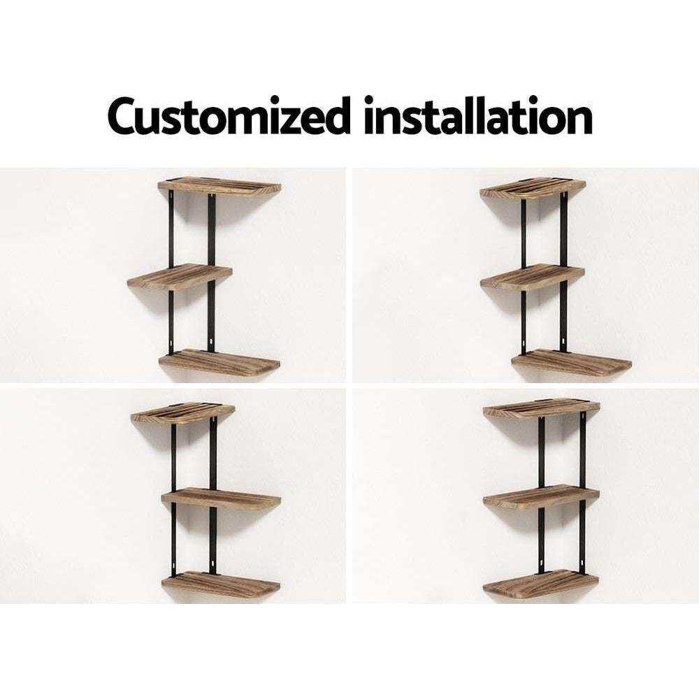 Artiss Floating Wall Shelves Brackets 3 Tiers Corner Display DIY Wall Mount Rack - Magdasmall