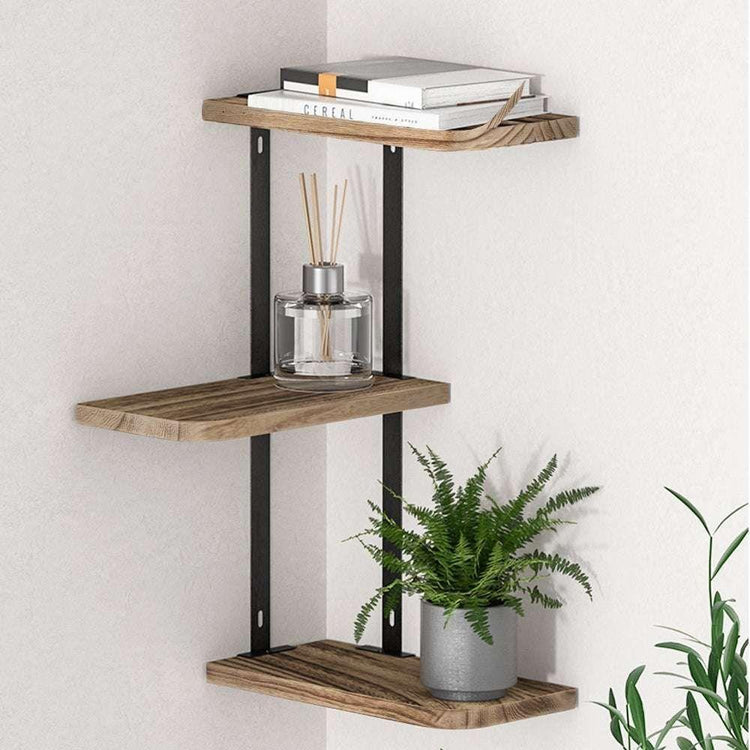 Artiss Floating Wall Shelves Brackets 3 Tiers Corner Display DIY Wall Mount Rack - Magdasmall