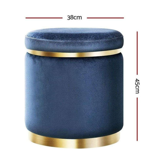 Artiss Ottoman Foot Stool Round Velvet Navy