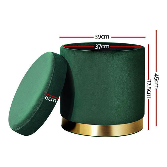 Artiss Ottoman Storage Foot Stool Round Velvet Green