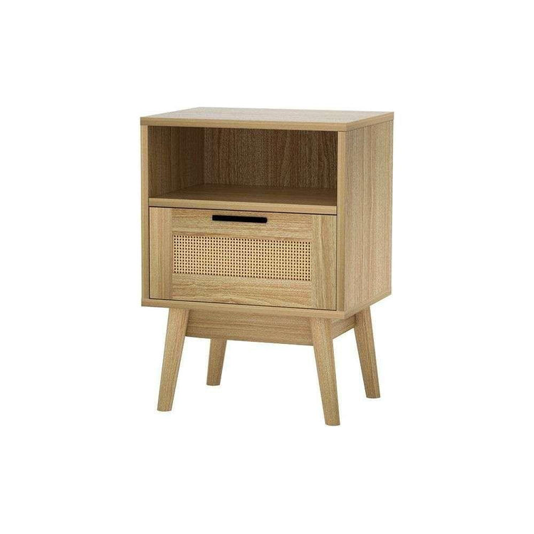 Artiss Rattan Bedside Table 1 Drawer with Shelf - REI Oak