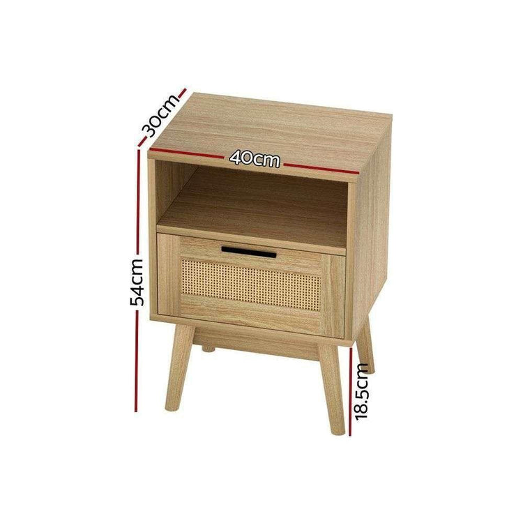 Artiss Rattan Bedside Table 1 Drawer with Shelf - REI Oak