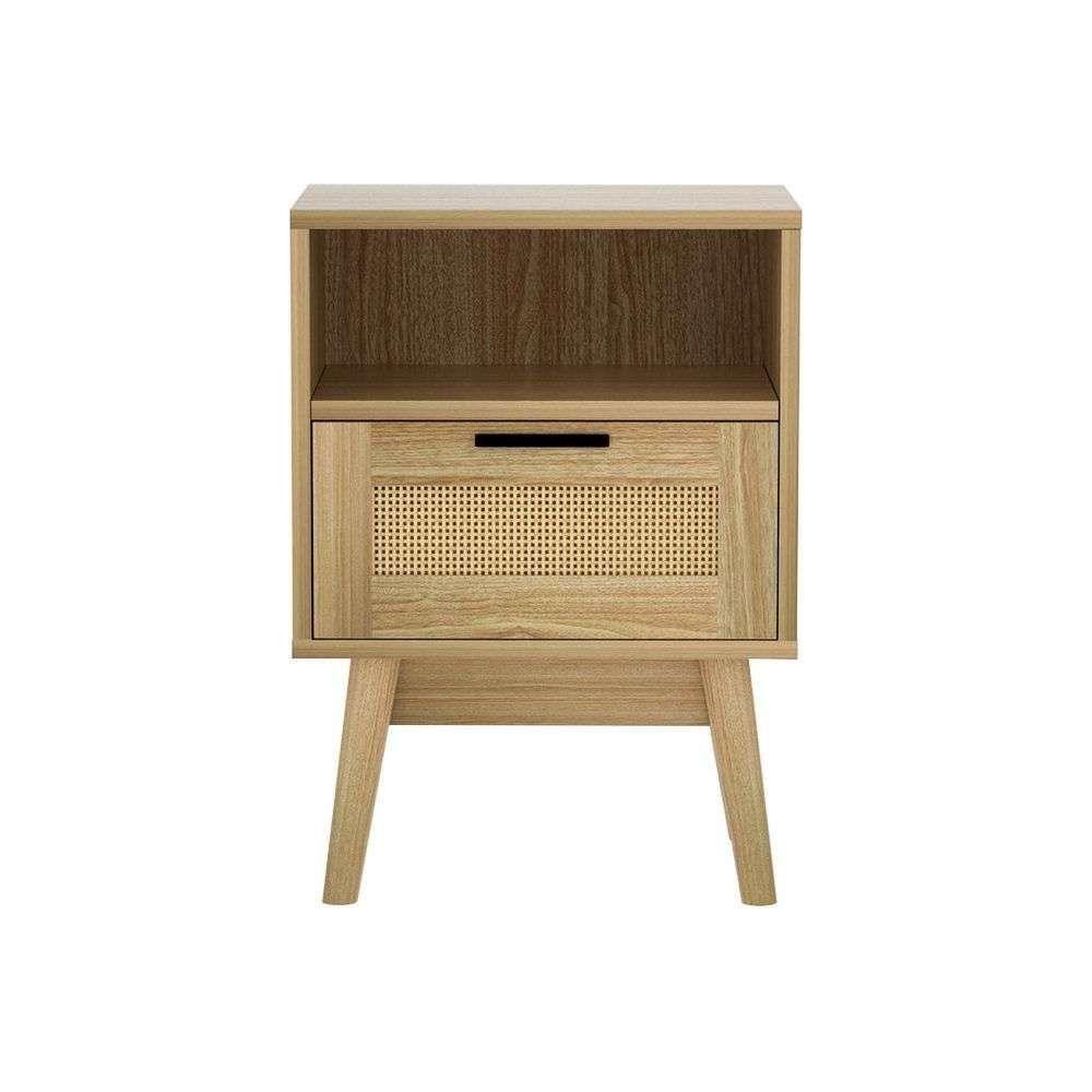 Artiss Rattan Bedside Table 1 Drawer with Shelf - REI Oak