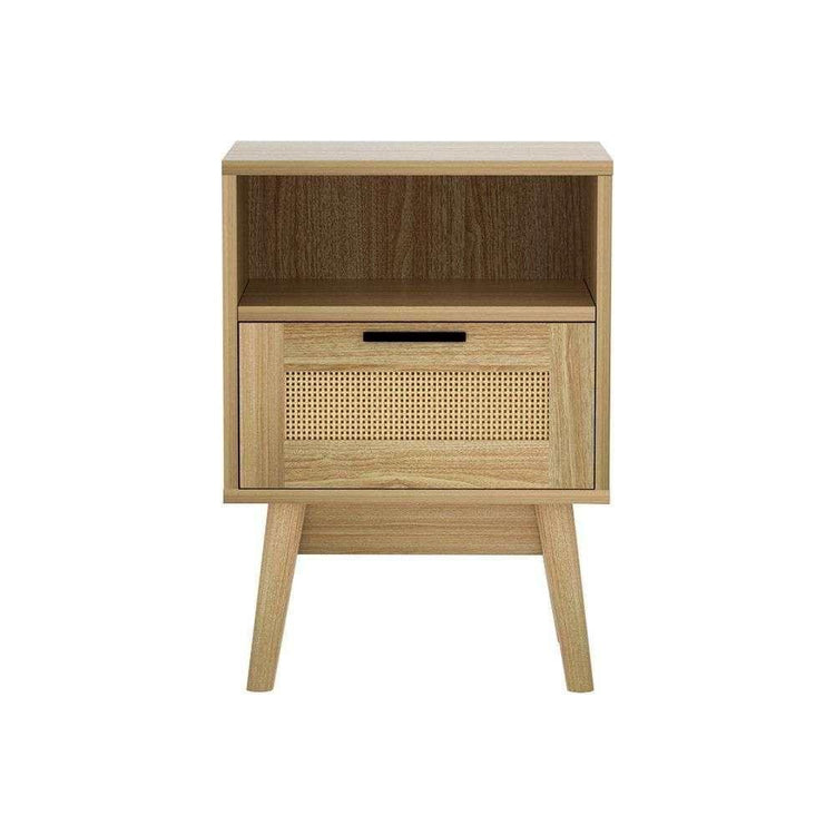 Artiss Rattan Bedside Table 1 Drawer with Shelf - REI Oak