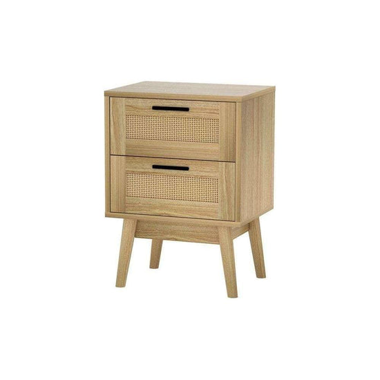 Artiss Rattan Bedside Table 2 Drawers Wood - RIE Oak