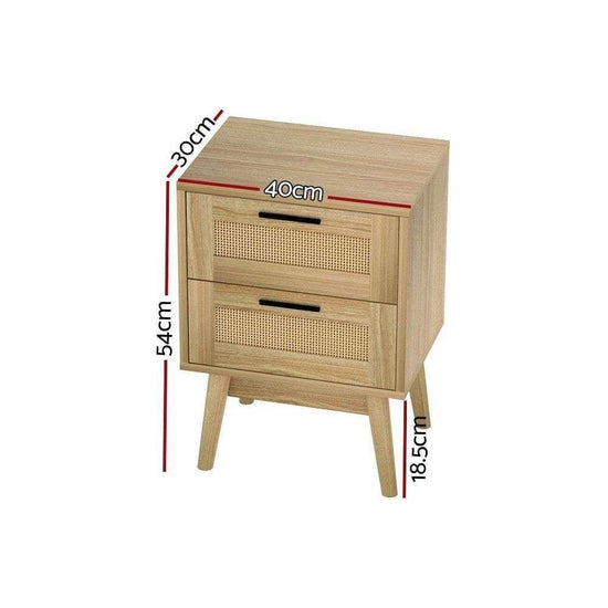 Artiss Rattan Bedside Table 2 Drawers Wood - RIE Oak