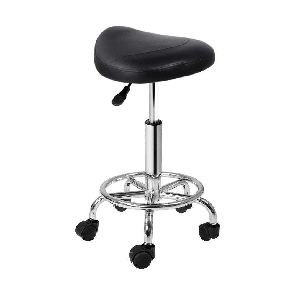 Artiss Salon Stool Saddle Swivel Chair Black