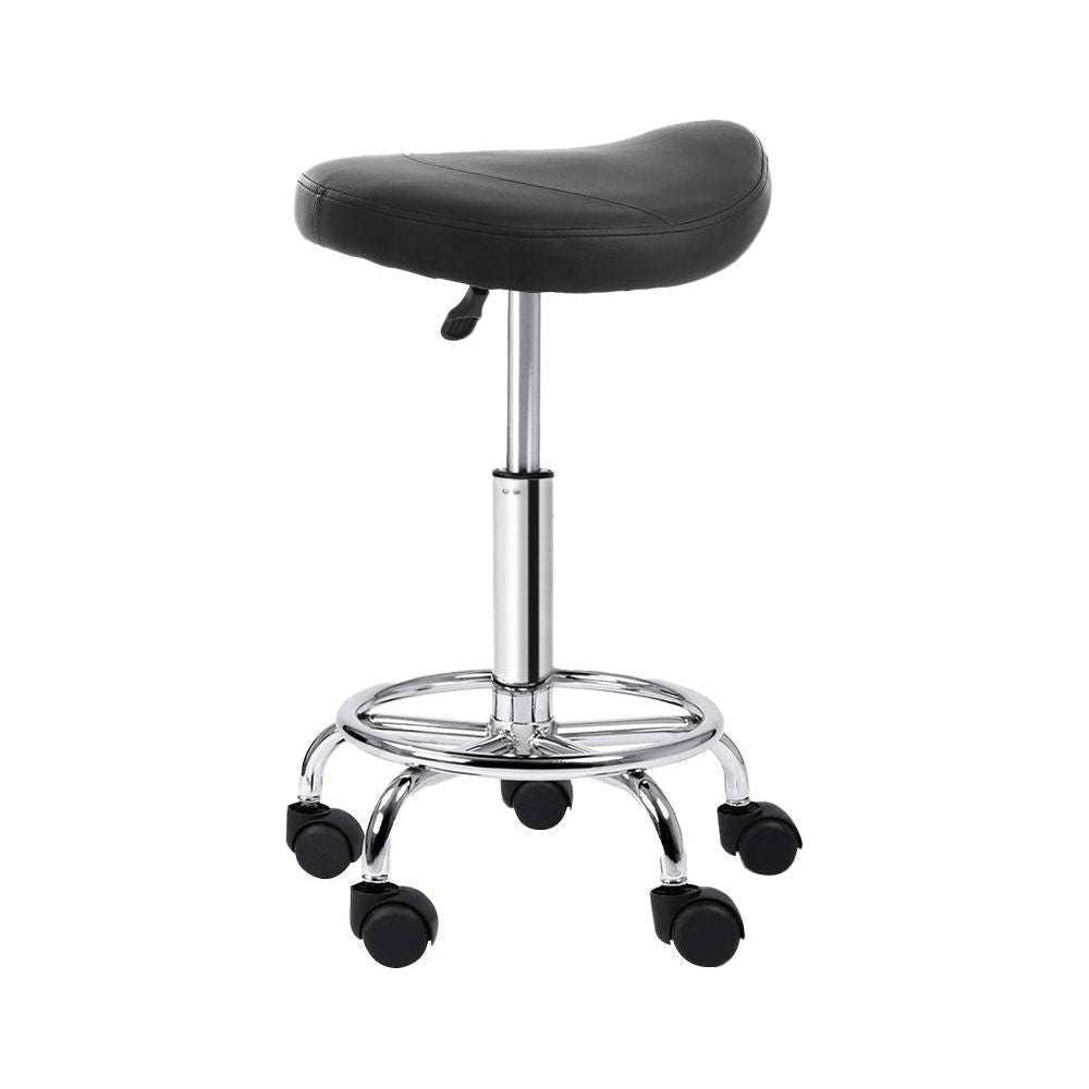 Artiss Salon Stool Saddle Swivel Chair Black