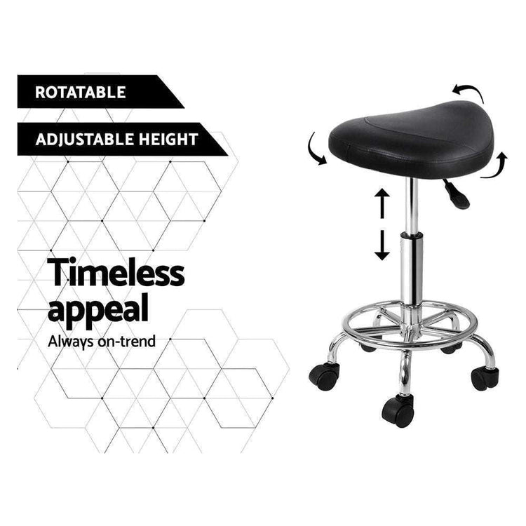 Artiss Salon Stool Saddle Swivel Chair Black