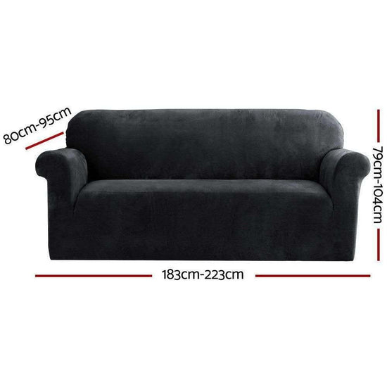 Artiss Sofa Cover Couch Covers 3 Seater Velvet Black