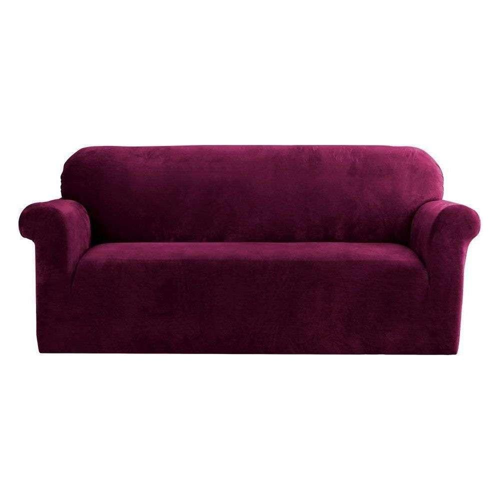 Artiss Sofa Cover Couch Covers 3 Seater Velvet Ruby Red