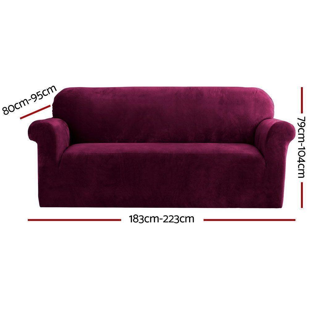 Artiss Sofa Cover Couch Covers 3 Seater Velvet Ruby Red