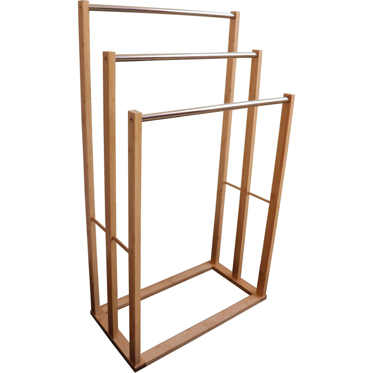 Bamboo Towel Bar Metal Holder Rack 3-Tier Freestanding for Bathroom and Bedroom - Magdasmall