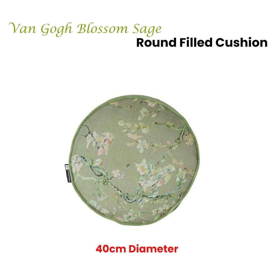 Bedding House Van Gogh Blossom Sage Round Filled Cushion 40cm Diameter