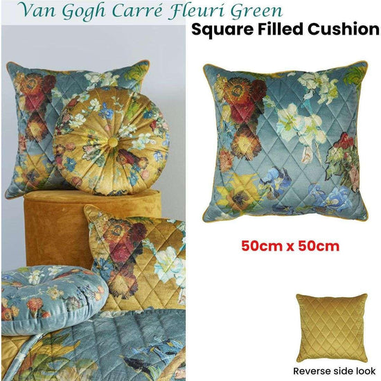 Bedding House Van Gogh Carre Fleuri Green Square Filled Cushion 50cm x 50cm