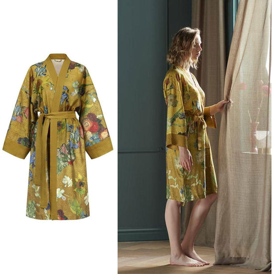 Bedding House Van Gogh Partout des Fleurs Gold Kimono Bath Robe Large/Extra Large